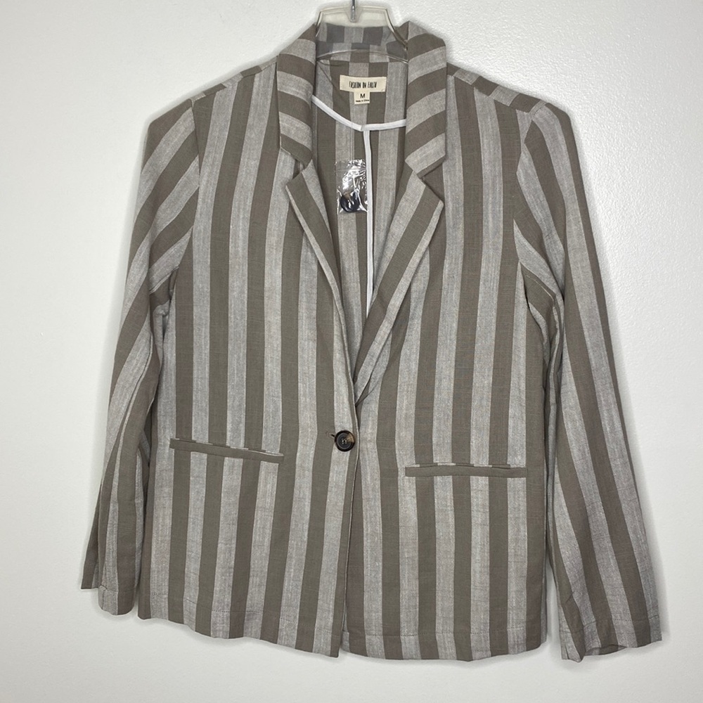 Gray Striped Linen Rayon Blazer Jacket Size Medium By Fashion On Earth